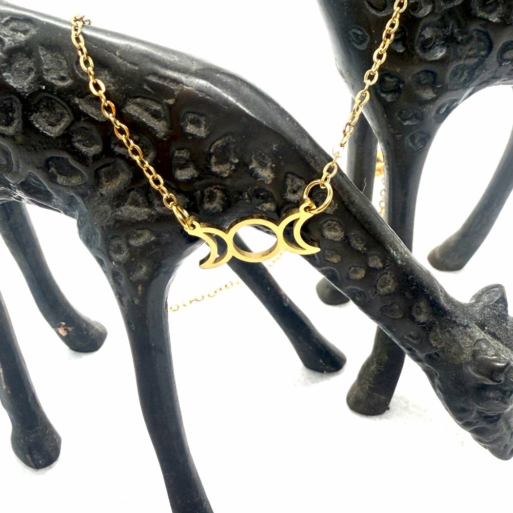 Gold Triple Moon Pendant Necklace